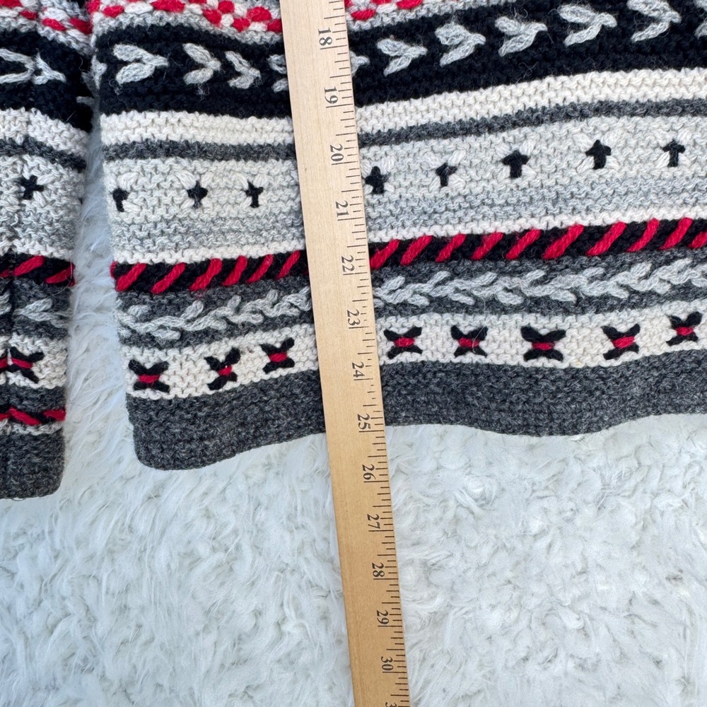 Talbots Small Hand Knit Wool Fair Isle Cardigan Sweater Gray Red Grannycore VTG - Picture 6 of 8